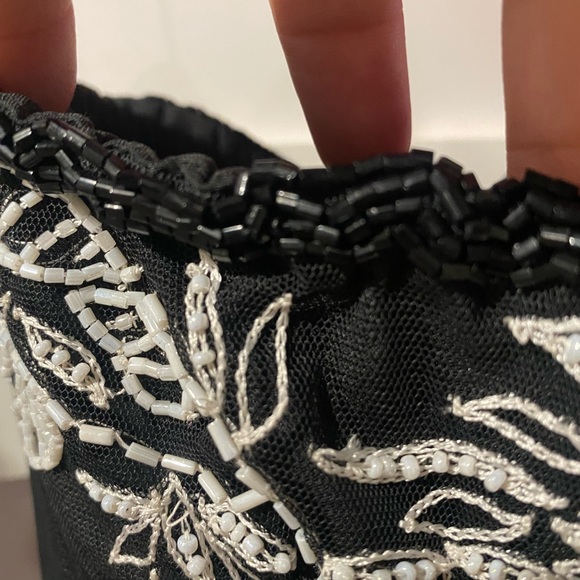 Cache Black strapless formal with white beading. Size 4. - Picture 3 of 6